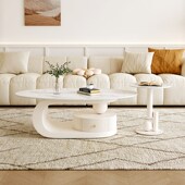 宜友奶油风创意岩板茶几小户型客厅茶桌新款 极简茶几