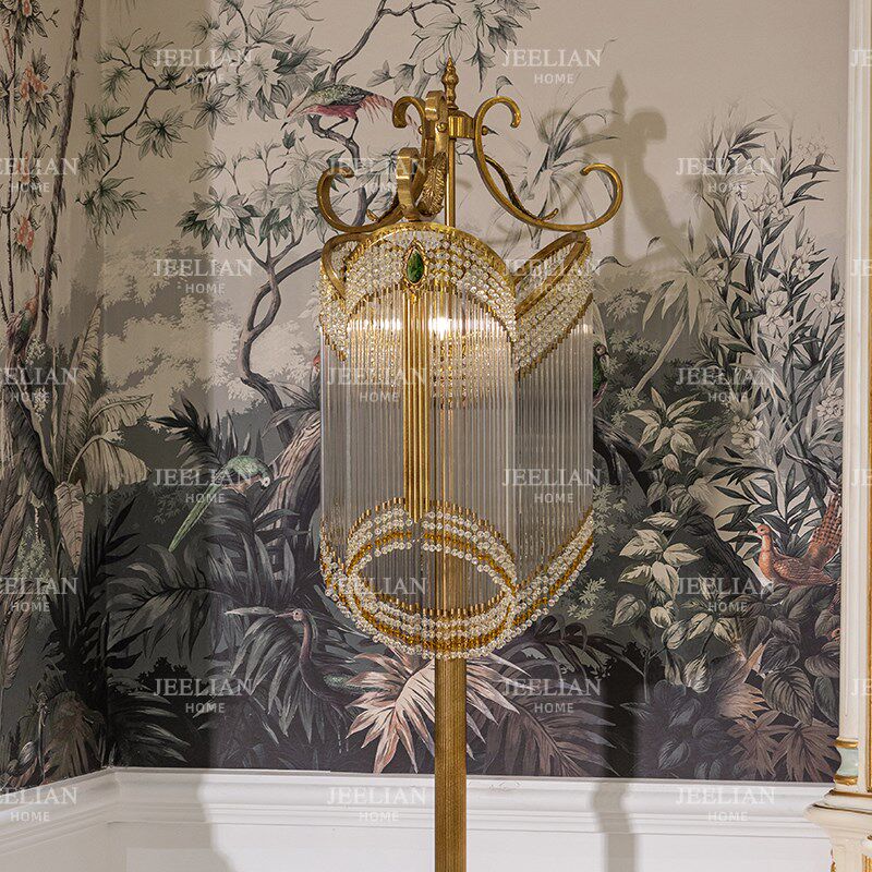 茱莉安法式客厅玻璃配铜灯饰欧式复古古典风格别墅装饰流苏落地灯