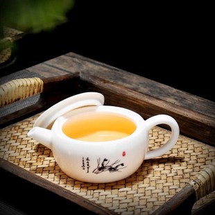 羊脂玉陶瓷宽口汉瓦茶壶茶杯德化C白瓷家用带把防烫功夫泡茶单壶