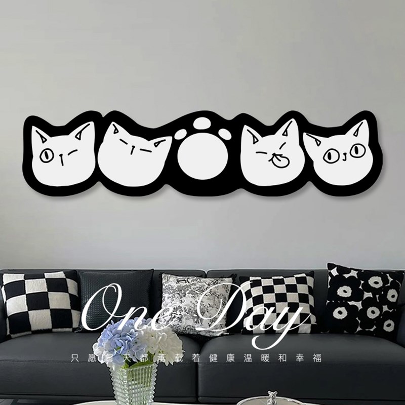 猫咪卧室床头装饰画壁灯客厅沙发背景墙挂画儿童房氛围感发光灯画