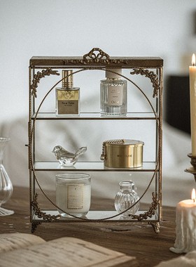 o复古宫廷黄铜手工玻璃展示柜法式金属桌面首饰陈列架