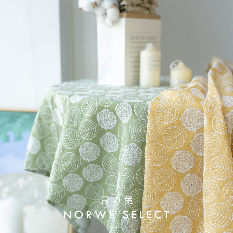 桌布日系in风植物棉麻刺绣盖布餐桌台布高级感圆桌方桌茶几盖布