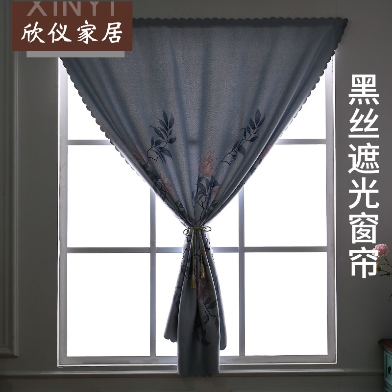 简易小飘窗帘全遮光卧室魔术贴窗帘免打孔出租房屋加厚遮阳短窗帘