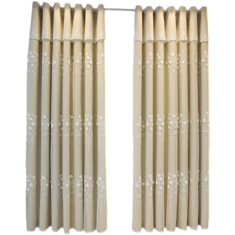 田园卧室客厅全遮光窗帘布料绣花窗纱一体公主风加厚双层成品定制