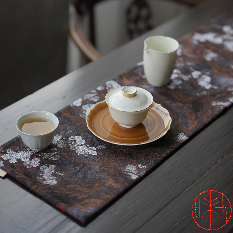 七味自制 质感很的织锦席垫锦缎面中式纹饰提花桌旗布艺