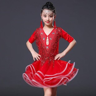 表演服丁舞裙功服女季 新兒練童拉丁舞服裝 童拉P夏少兒拉丁比賽服