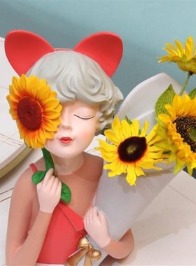 向日葵捧女孩瓶创意家居客厅餐桌插干玄关电视柜装饰