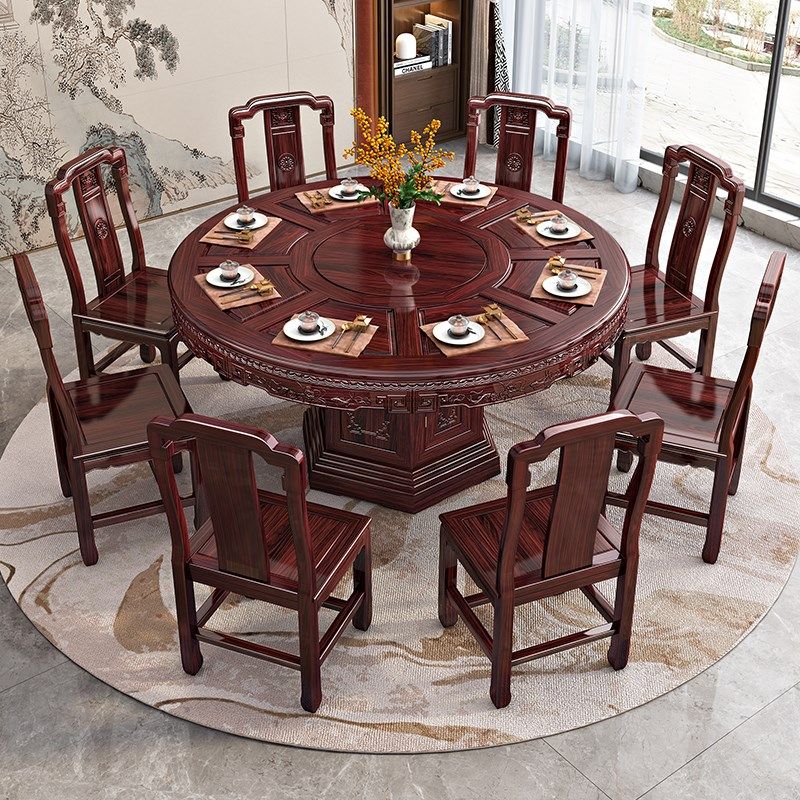 新酸枝木实木餐桌椅现代高档红木圆桌家用小户型吃饭桌子,住宅家具,红木餐桌,淘宝优惠券,粉丝福利购,淘宝优惠卷