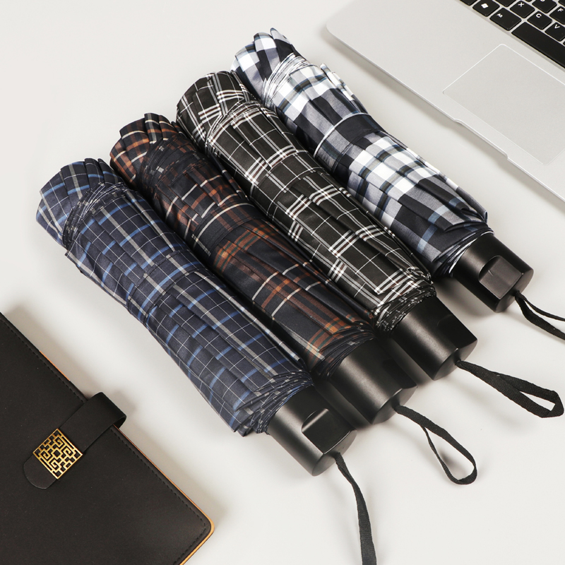 时尚商务格子人大号雨伞男女加固抗风加大码复古结实手动折叠伞