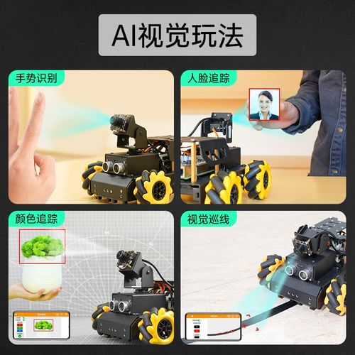 树莓派智能小车 麦克纳姆轮i视觉识别追踪Tuoi编程机器人