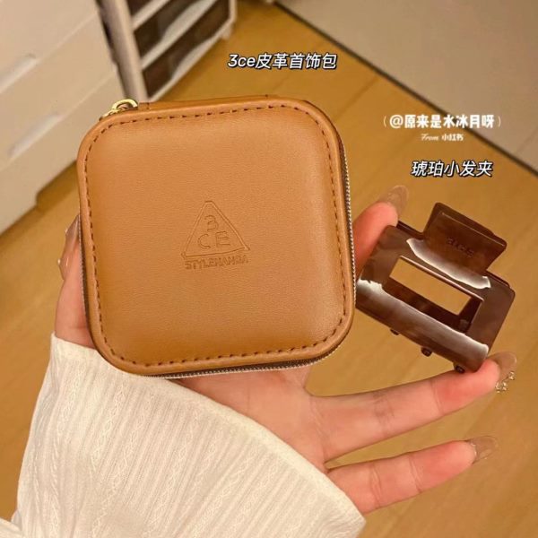29N琥珀迷你首饰盒随身复古皮质棕色果冻色手拎包手持镜限定周边