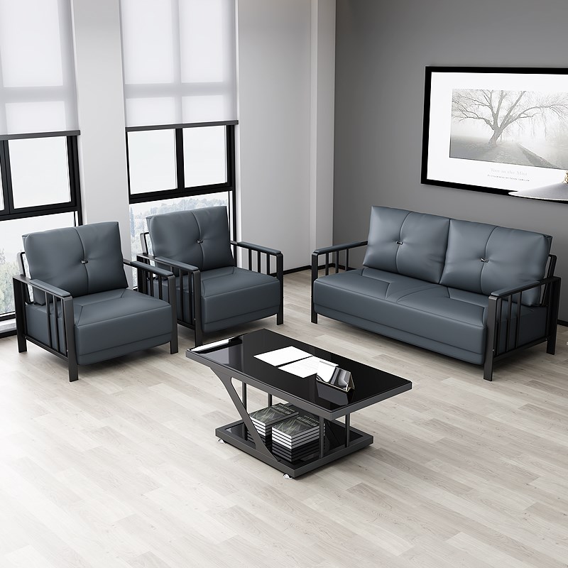 商务区接待会客区三人位办公室沙发茶几铁艺办公沙发现代