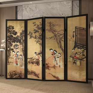仕女图中式复古典屏风隔断客厅装饰玄关茶室背景折屏