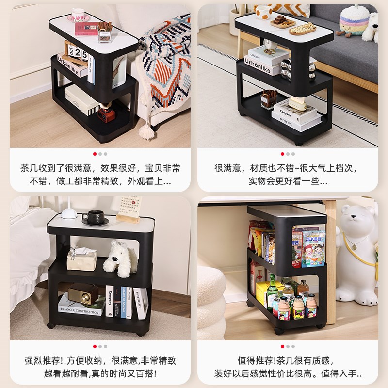 复古中古风可移动沙发边几阳台小茶桌高级床头侧边柜小茶几小推车