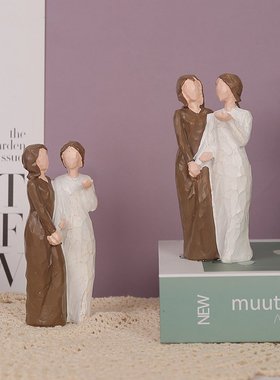 创意北欧风姐妹情深树脂摆件抽象艺术人物雕像装饰品闺蜜纪念礼物