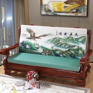 加厚实木沙发垫三人带靠背连体海绵加厚棉麻凉板春秋木椅坐垫四季