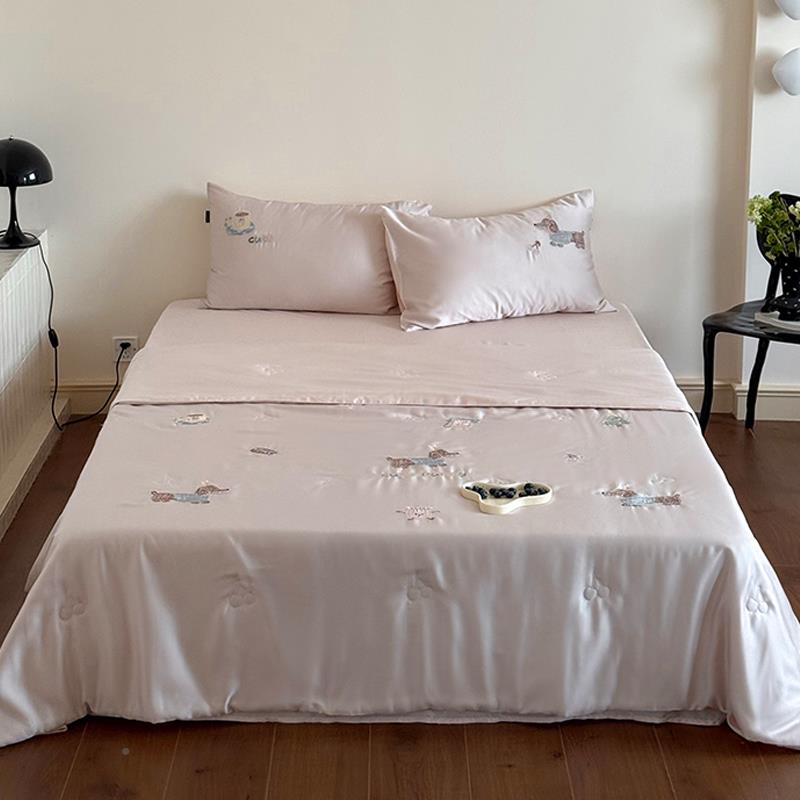 轻奢端1高00双面天丝夏洗凉被小狗刺绣四件ARV套裸睡凉感S可水空