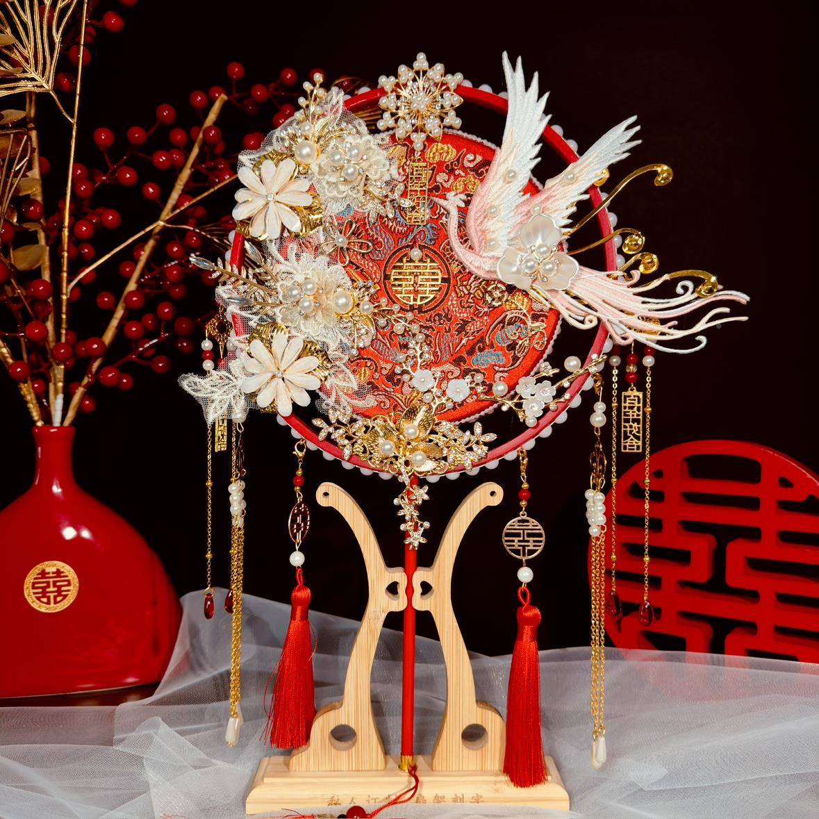 团扇新结婚材料包RSG喜扇婚级扇中式高却扇感手工秀禾扇子娘婚礼