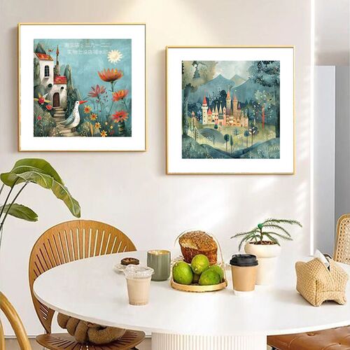 墙画客厅挂画风奶油饰画卧室床玄儿童房风景背景画