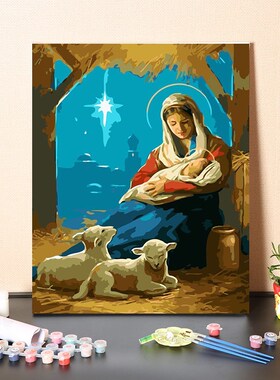 油画手工填充欧式物母子温馨手绘消磨时间涂色油彩画画