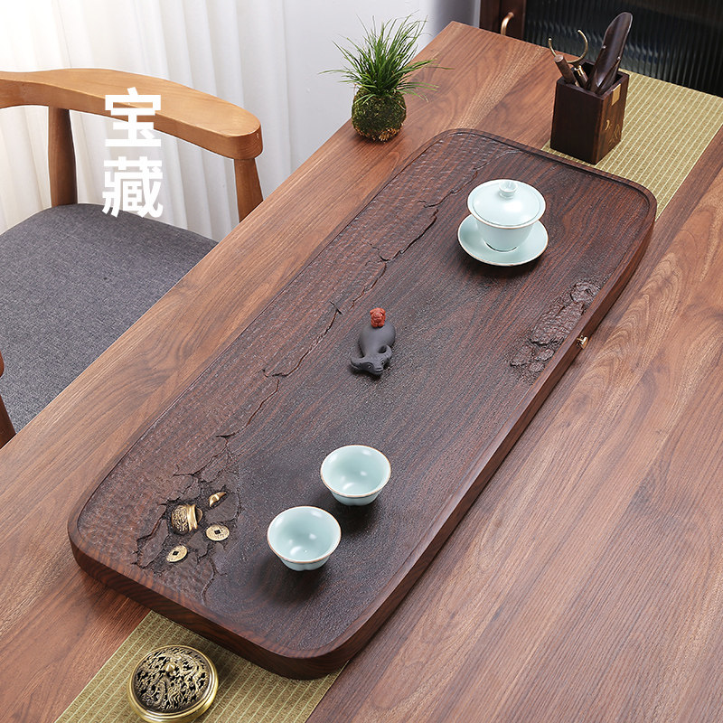 茶锦记实木茶盘大号木整块天然木茶具盘水黑紫檀