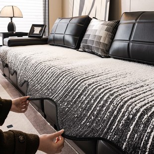 沙发垫子2新款 通用固定防滑直排皮沙发坐垫子罩盖布巾 四季