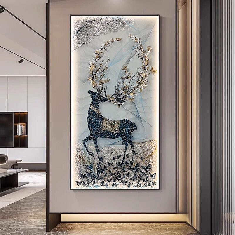 鹿的氛围灯玄端饰画入户正对门壁灯画发光走廊过道挂画
