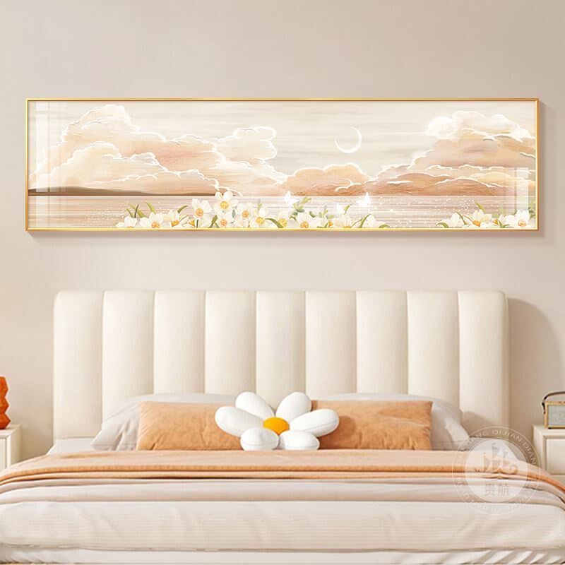 奶油风卧室饰画卧现代床背景墙挂画大风景画壁画