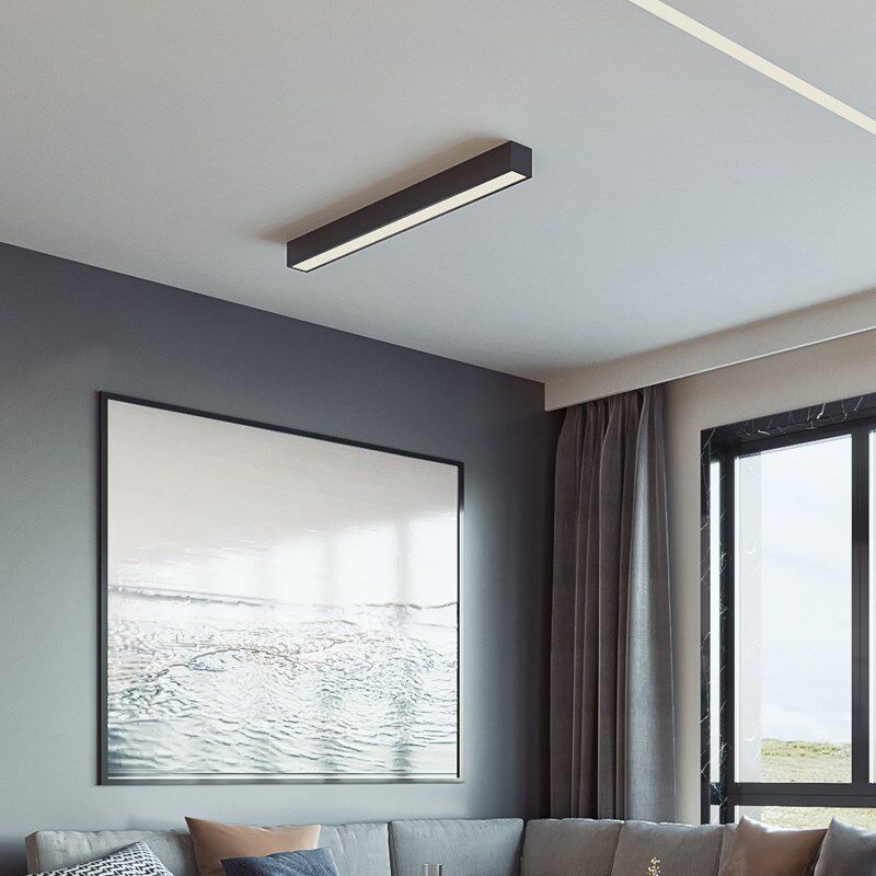 led明装长条形灯现代办公室吸顶式线条灯家用客厅卧室无灯