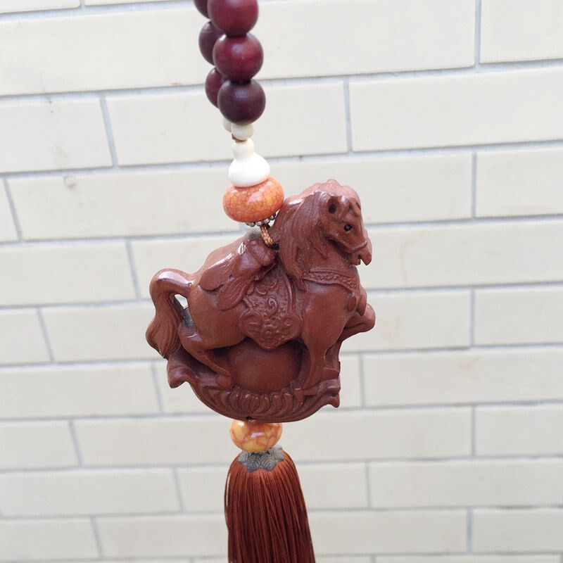 桃木马上赢汽挂饰木质马驮苍蝇造型后视镜挂件挂饰品饰礼品
