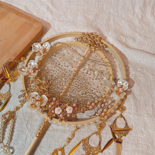 喜扇古风新娘婚礼团扇长结婚出嫁秀禾服扇子鎏金烫金汉服