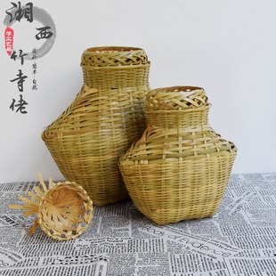 竹编复古鱼篓盖竹篓子钓鱼用具垂钓备用泥鳅黄鳝篓表演道具