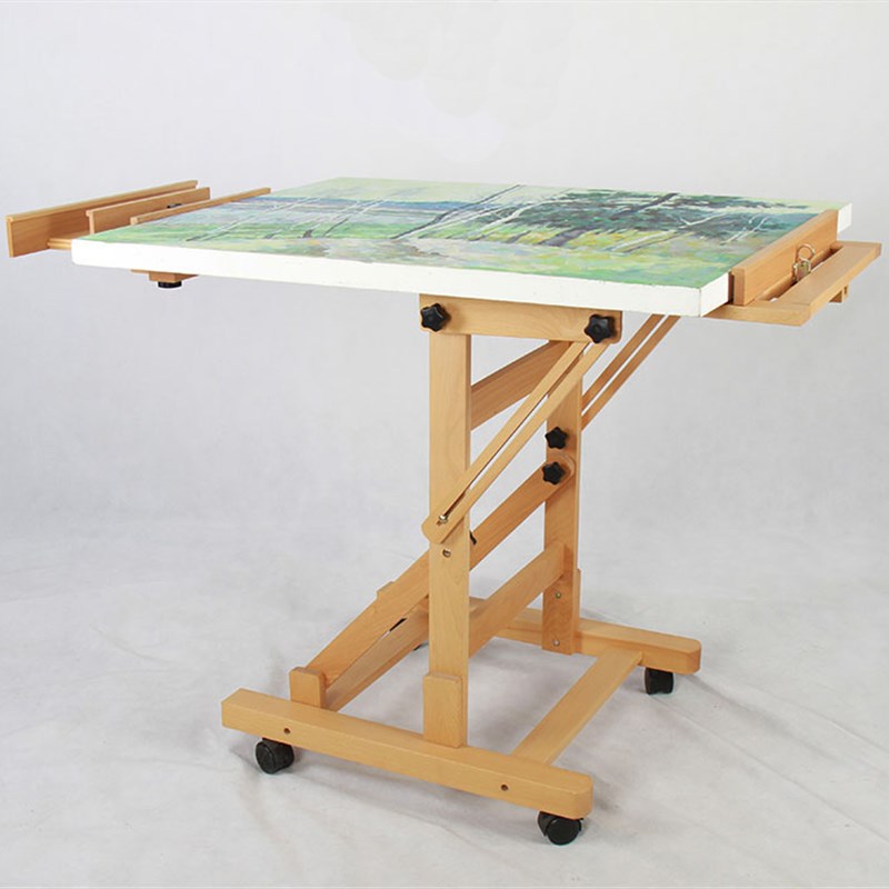 德国榉木制单摇杆画架带手摇画架升高调节油画架摇杆画架老师画架