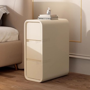 超窄床头柜奶油风简约现代实木皮质小型超窄20cm极简迷你皮质收纳