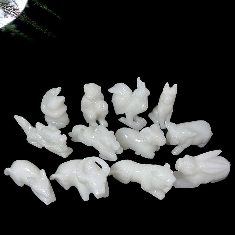 天然阿富汗白玉十二生肖摆件客厅装饰品鼠牛虎兔龙蛇马羊猴鸡狗猪