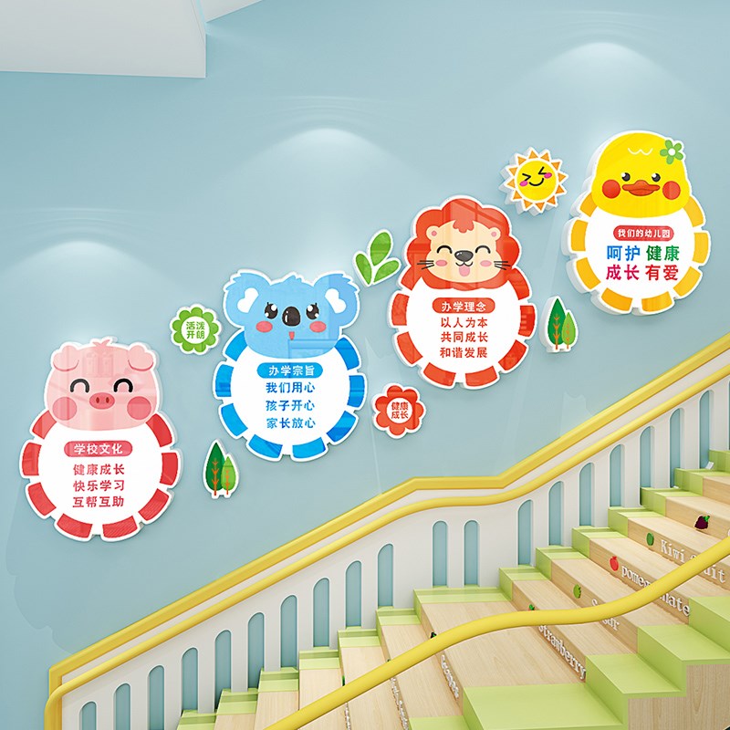 幼儿园办学宗旨立体墙贴环创主题装饰楼梯布置托管班教室墙面贴纸