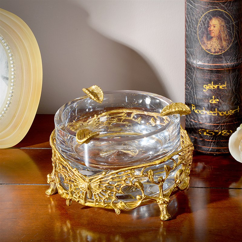 欧式现代水晶镶铜装饰圆形烟灰缸 软装奢华家居饰品烟碟