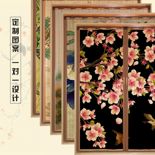 隔断推拉门茶室遮光家用印花推拉门 印花竹帘门帘窗帘卷帘折叠中式