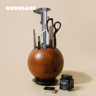 GUDOLUCK中古实木笔筒工具收纳包豪斯创意木球花器工作室摆件