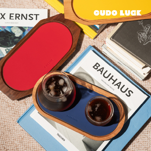 GUDO LUCK中古包豪斯实木托盘防水咖啡托盘樱桃木黑胡桃收纳盘盘