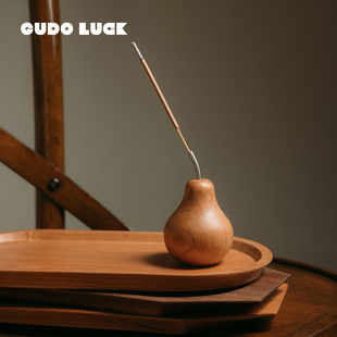 GUDOLUCK中古实木梨形香插中式 实木梨形摆件 香薰线香香插ins风格