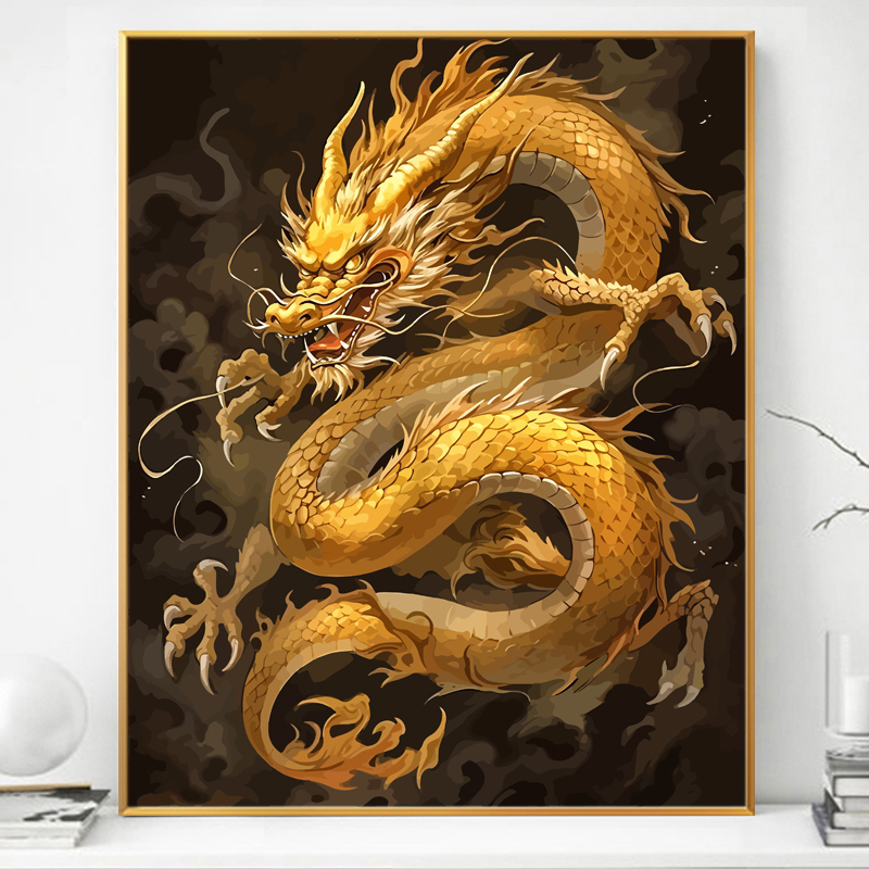 龙年中式画画diy数字油画填充填色手绘手工丙烯涂色油彩画装饰画图片