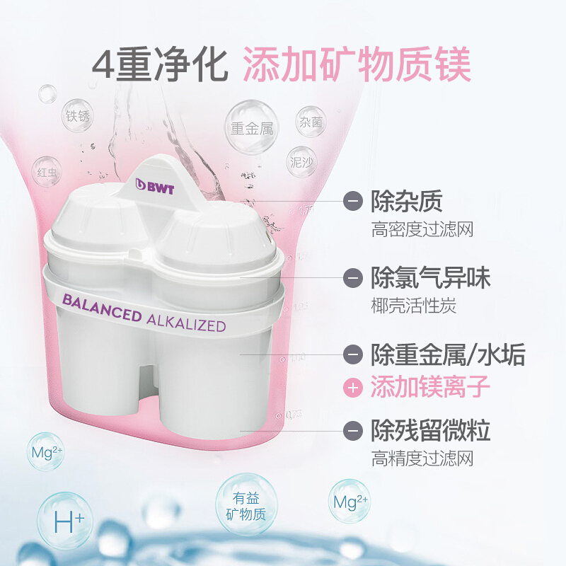 BWT德国倍世净水壶滤芯家用过滤水壶过滤器进口净水器镁离子滤芯