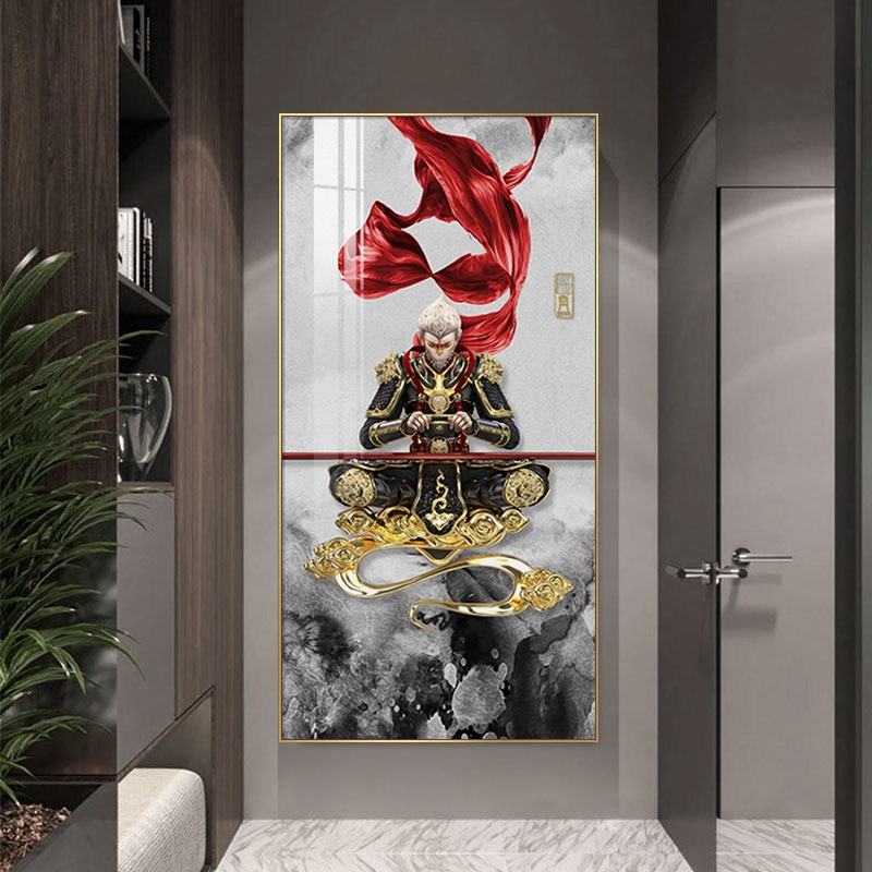 玄关装饰画大圣归来孙悟空斗战神佛过道壁画齐天大圣立体晶瓷墙画图片