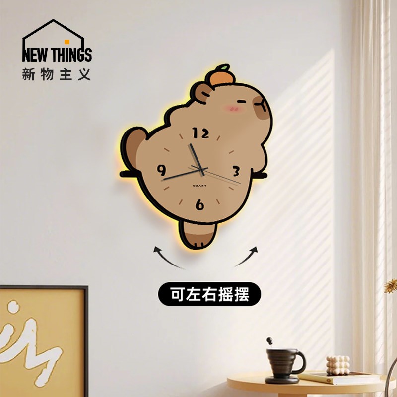创意卡皮巴拉时钟挂墙2025新款客厅餐厅装饰画挂画沙发背景墙壁画图片
