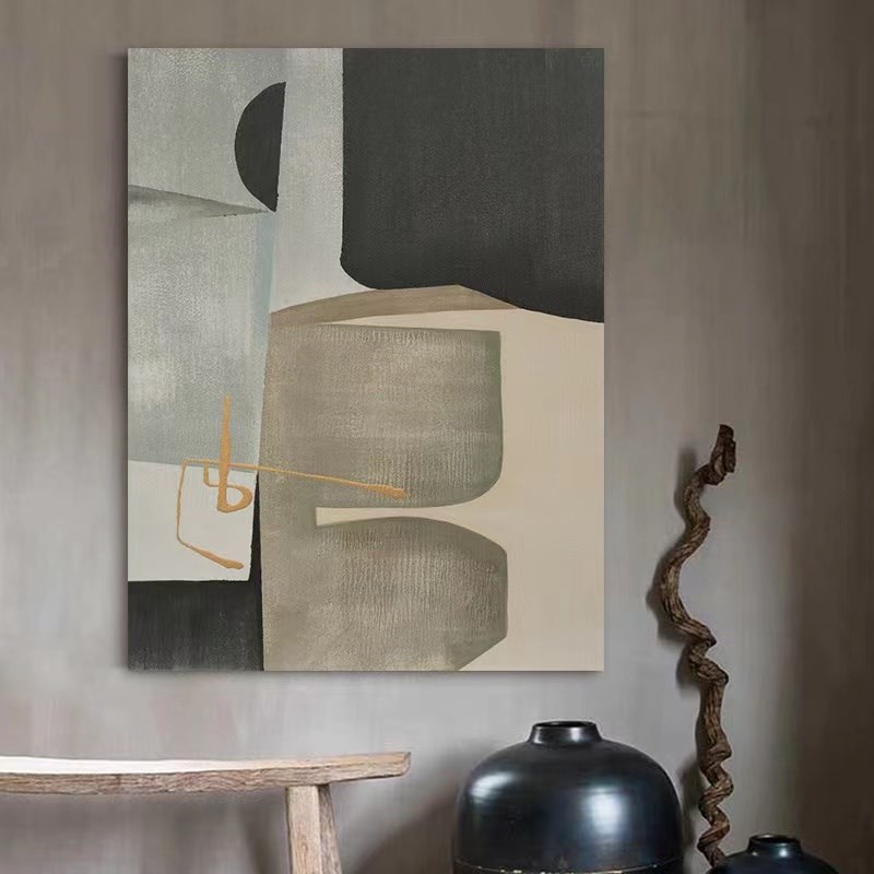 手绘油画立体肌理客厅沙发背景墙装饰画玄关过道高级侘寂风挂画图片