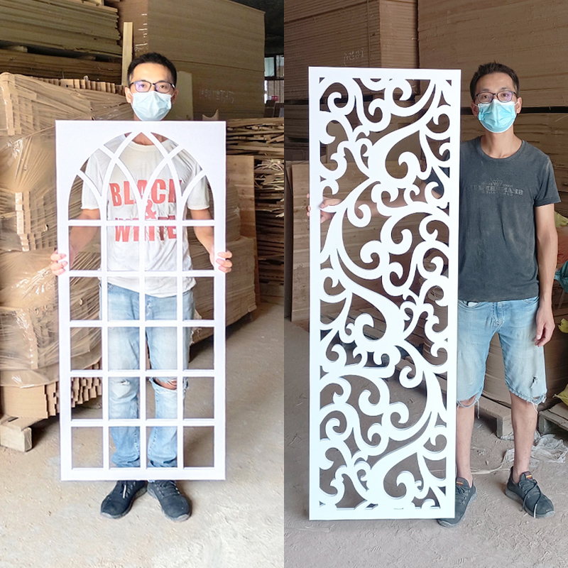 pc吊顶隔断装饰雕花密度板客厅玄关落地屏风墙实木花格镂空中式