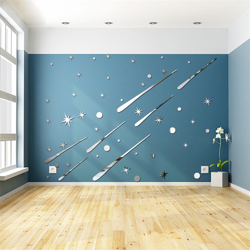 亚克力3D立体许愿流星星镜面自粘墙顶贴画 橱窗卧室儿童房装饰品图片