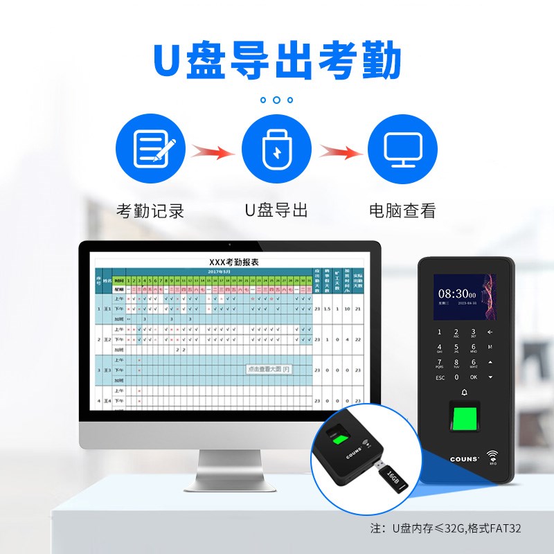 高优指纹考勤门禁一体机套装玻璃门防火门系统控制器密码锁F373U