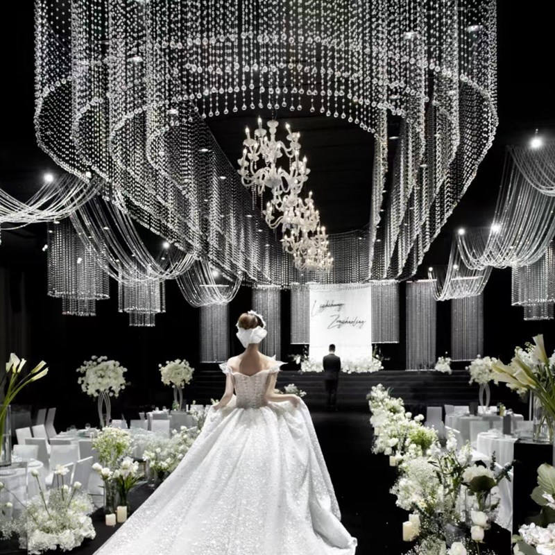 婚礼堂婚庆道具铁艺吊顶圆环拱门舞台圆形水晶珠帘菠萝珠定位架子